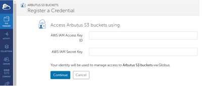 Globus Arbutus S3 bucket S3 Keys