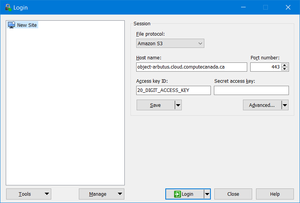 WinSCP configuration screen